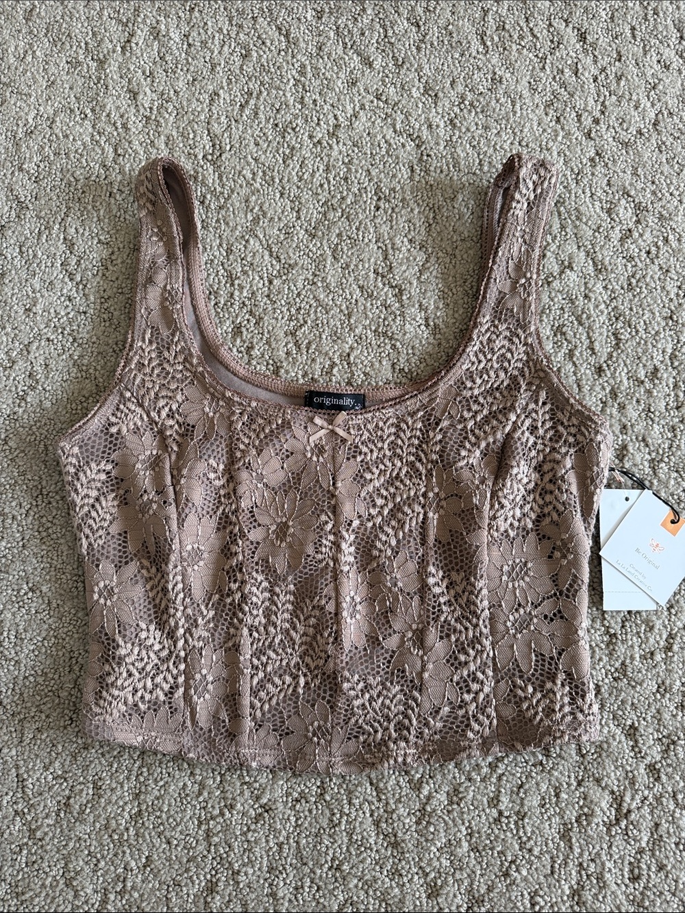 Dry Goods Originality Lace Corset Top Cropped Tank Top Coquette Cottagecore M